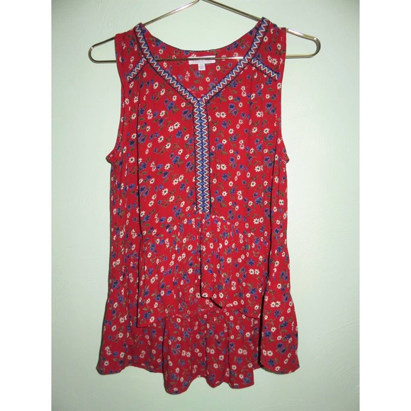 Patrons of Peace Tops - NEW Patrons of Peace Red Floral Embroidered Tank